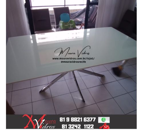 tampo de mesa  de vidro branco